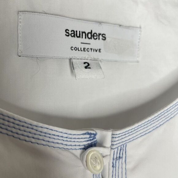 SAUNDERS Collective Nani Dress Womens 2 White Tie Waist Cotton Poplin Pockets - Picture 12 of 13
